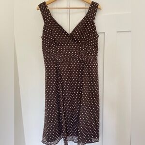 Vintage Cotton Brown Polka Dot Knee Length Midi Sleeveless Dress | L 12